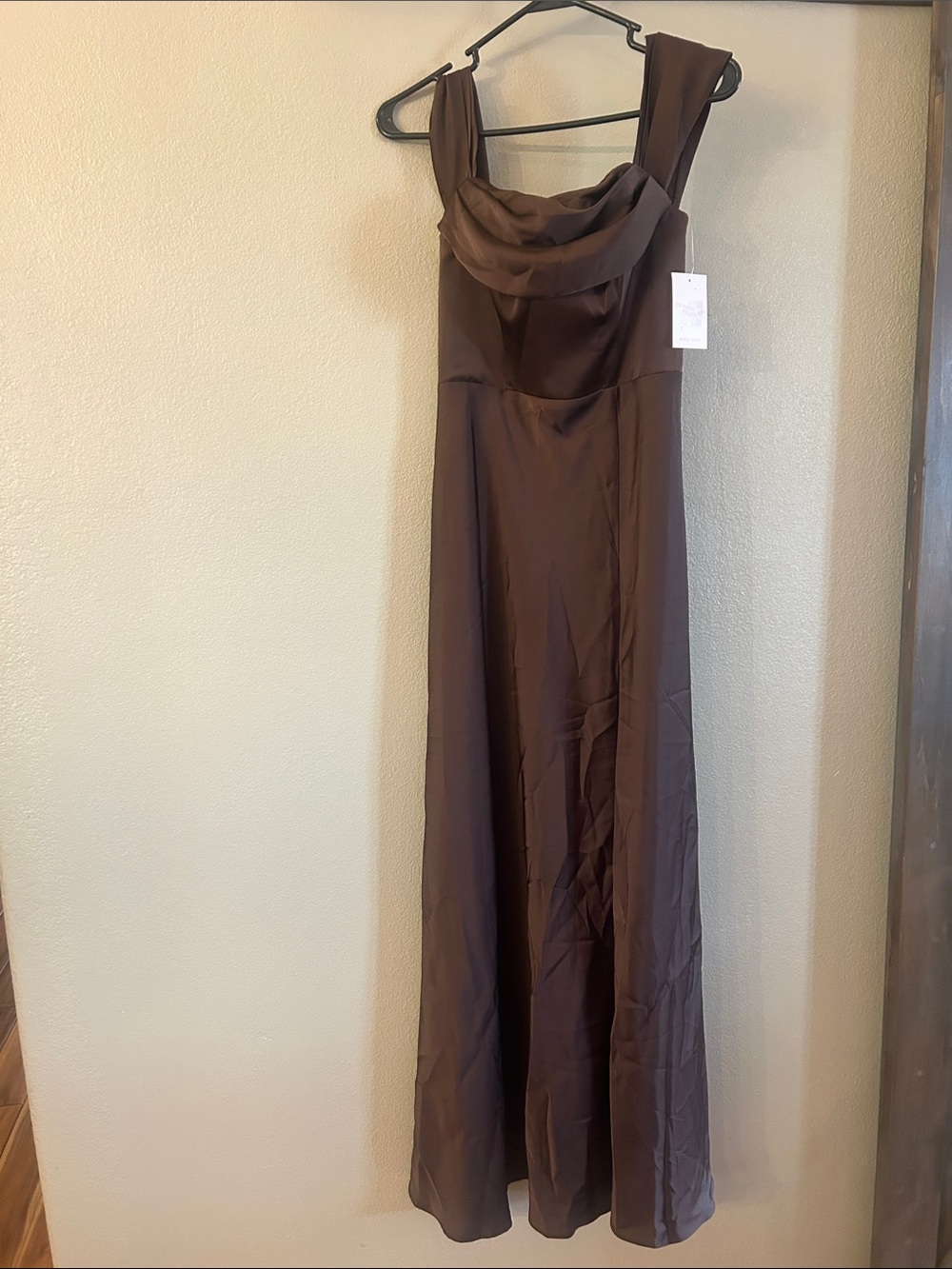 Elegant Brown Cowl Neck Bridesmaid Dress or Evening Gown.